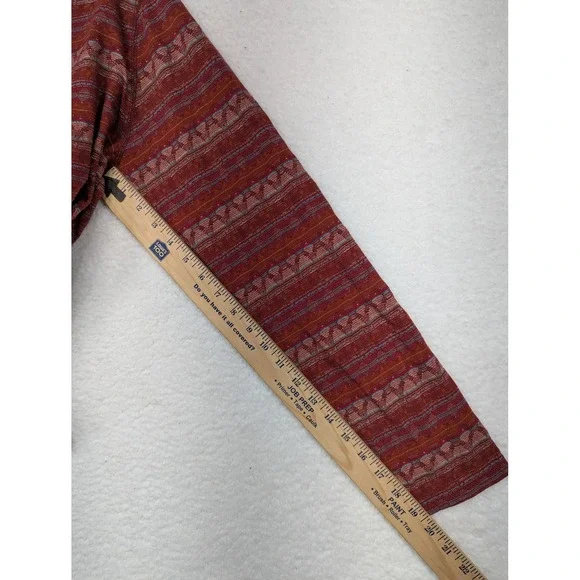 Woolrich Womens XL Red Geometric Aztec Print 1/4 Zip Long Sleeve Cotton Shirt - Picture 7 of 8